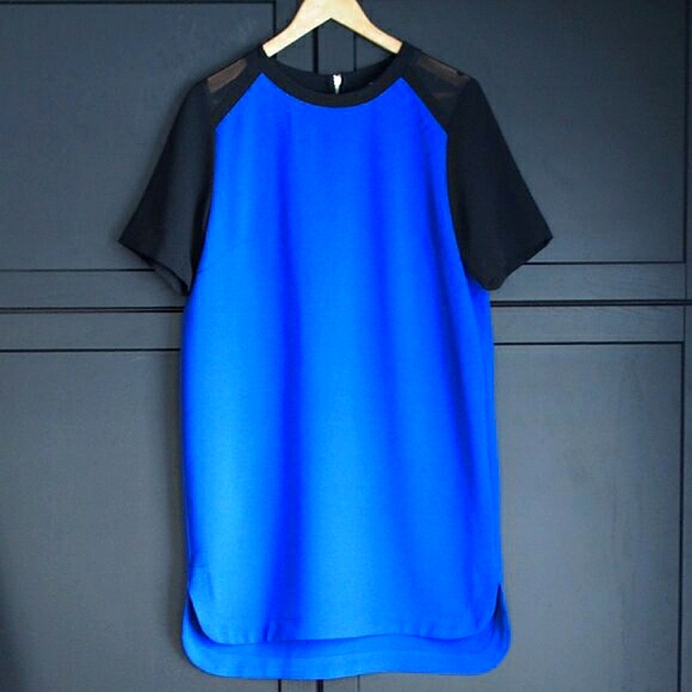 H&M | Royal Blue and Black Tunic Dress with Short Raglan Sleeves